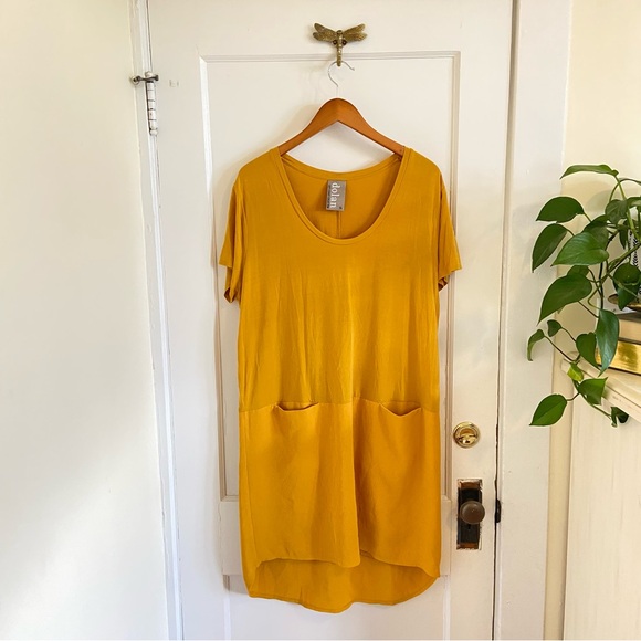 Anthropologie DOLAN Left Coast Loren Mustard Yellow Tunic Shift Pocket Dress XL - Picture 2 of 9